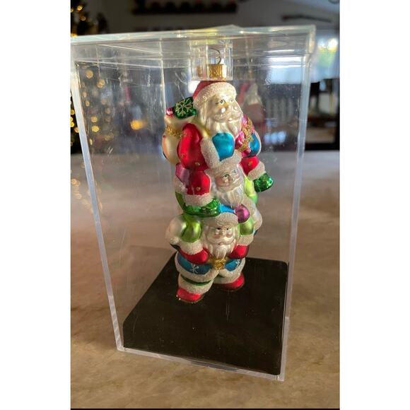 Vintage handcrafted blown glass triple Santa’s ornament new in box 2004 - Picture 4 of 11